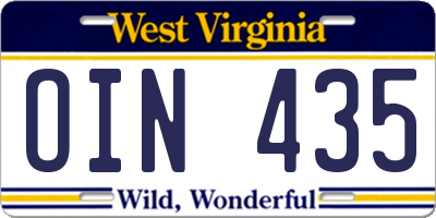 WV license plate OIN435