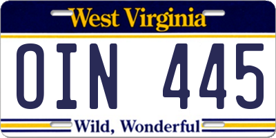 WV license plate OIN445
