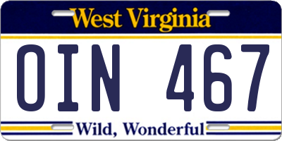 WV license plate OIN467