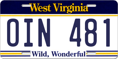 WV license plate OIN481