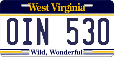 WV license plate OIN530