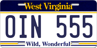 WV license plate OIN555