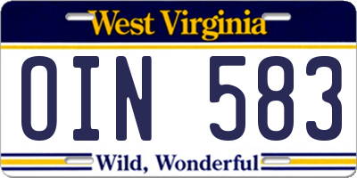 WV license plate OIN583