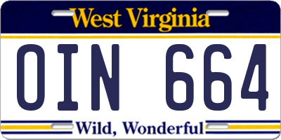 WV license plate OIN664