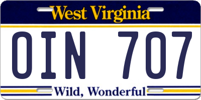 WV license plate OIN707