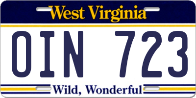 WV license plate OIN723