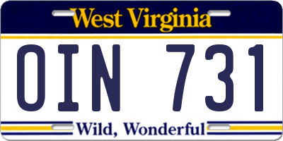 WV license plate OIN731