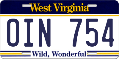 WV license plate OIN754