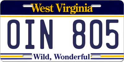 WV license plate OIN805