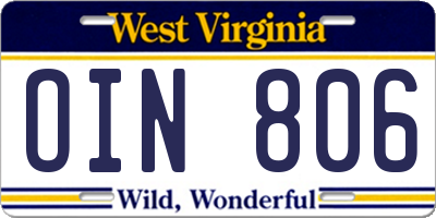 WV license plate OIN806