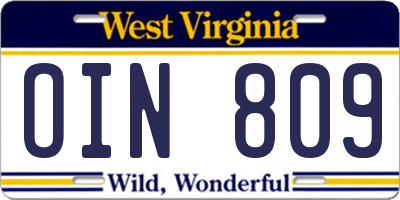 WV license plate OIN809