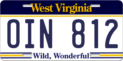WV license plate OIN812