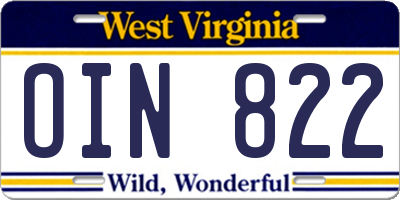 WV license plate OIN822