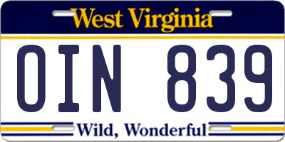 WV license plate OIN839