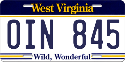 WV license plate OIN845