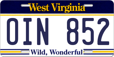 WV license plate OIN852