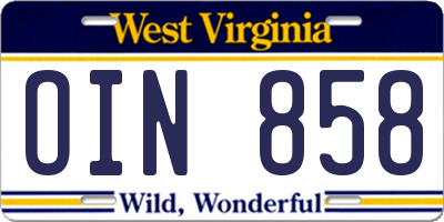 WV license plate OIN858