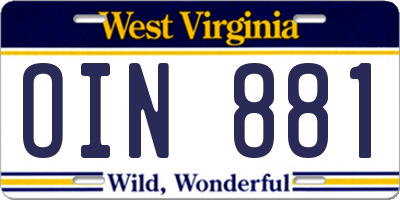 WV license plate OIN881