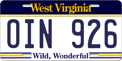 WV license plate OIN926