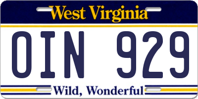 WV license plate OIN929