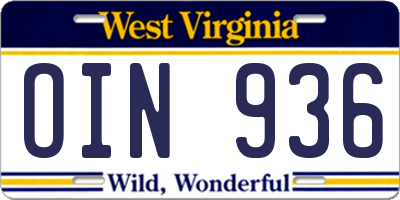 WV license plate OIN936