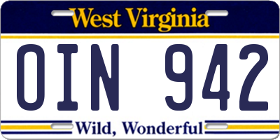 WV license plate OIN942