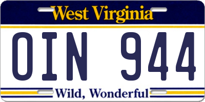 WV license plate OIN944