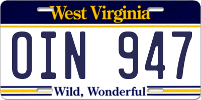 WV license plate OIN947