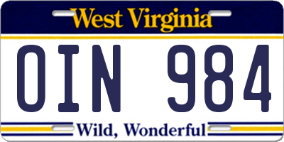 WV license plate OIN984