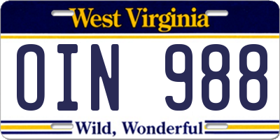 WV license plate OIN988