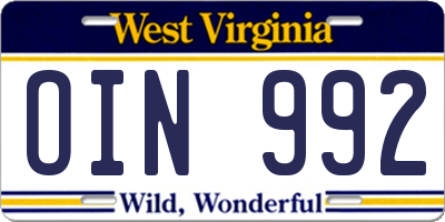 WV license plate OIN992