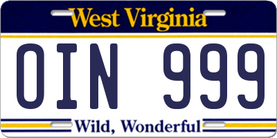 WV license plate OIN999