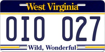 WV license plate OIO027