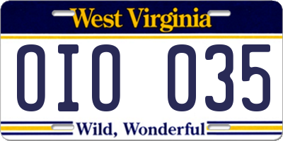 WV license plate OIO035