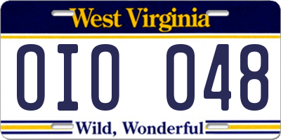 WV license plate OIO048