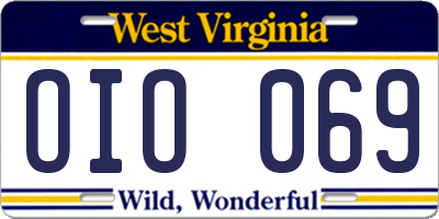 WV license plate OIO069