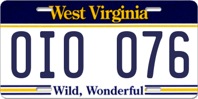 WV license plate OIO076