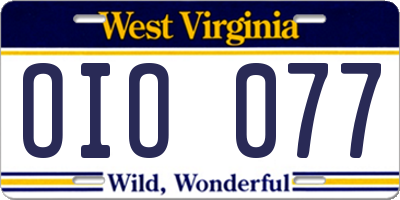 WV license plate OIO077