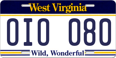 WV license plate OIO080
