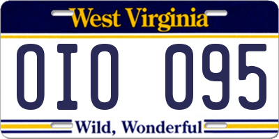 WV license plate OIO095