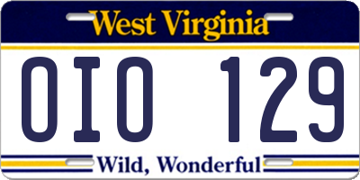 WV license plate OIO129