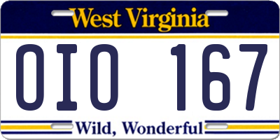 WV license plate OIO167