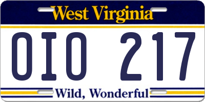 WV license plate OIO217