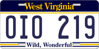 WV license plate OIO219
