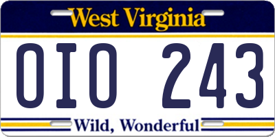 WV license plate OIO243