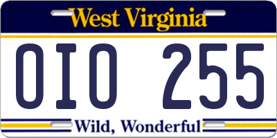 WV license plate OIO255