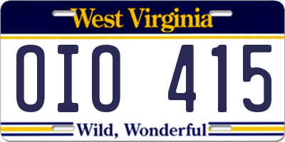 WV license plate OIO415