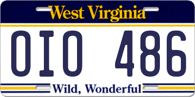 WV license plate OIO486