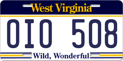 WV license plate OIO508