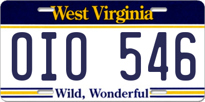 WV license plate OIO546